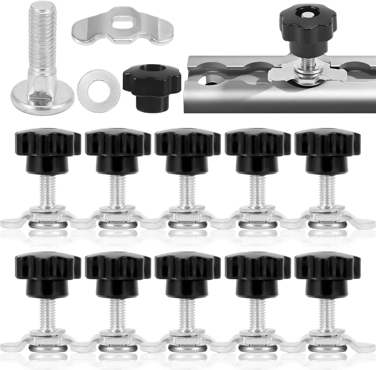 10 stuks airlinerails, fitting M8 x 40 mm, airlinerrail, accessoires met stergreepmoer M8 Airline-fitting van verzinkt staal, voor airlines geleiderail, in caravanaanhangers enz. ladingbeveiliging