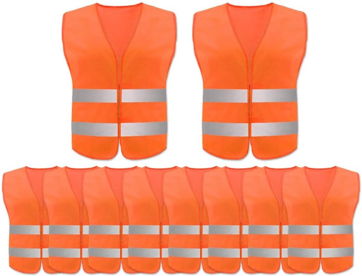 Veiligheidsvest, 10 stuks, oranje, reflecterend veiligheidsvesten