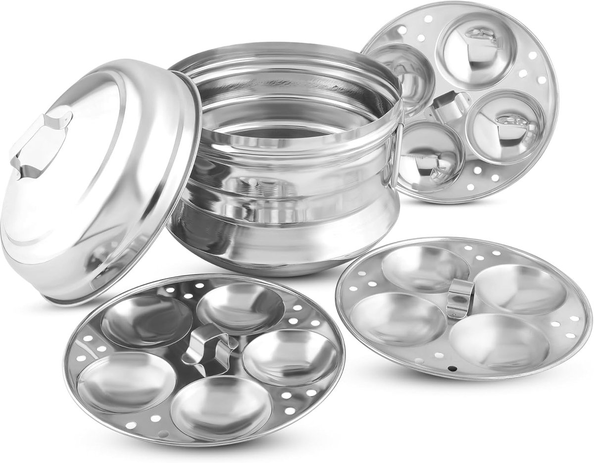 Roestvrij staal Traditionele Idly Panai/Steamer/Maker met 3 Diepe