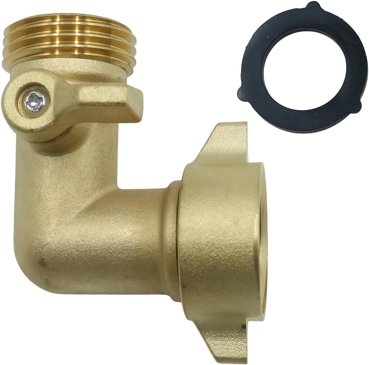 90 graden tuinslangboog met afsluitventiel, 1 verpakking, 3/4 inch, heavy duty slangadapter met 4 O-ringen, massief messing, zwanenhals, tuin