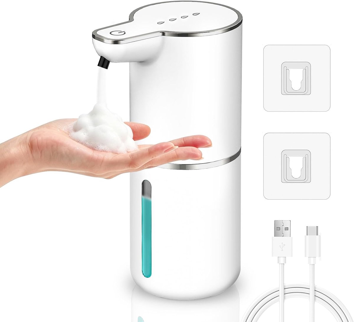 zeepdispenser, Gcstnn 350ml elektrische schuimzeepdispenser voor wandmontage met infraroodsensor, USB oplaadbaar, IPX5 waterdicht, voor badkamer, keuken, vaatwasmiddel - Wit