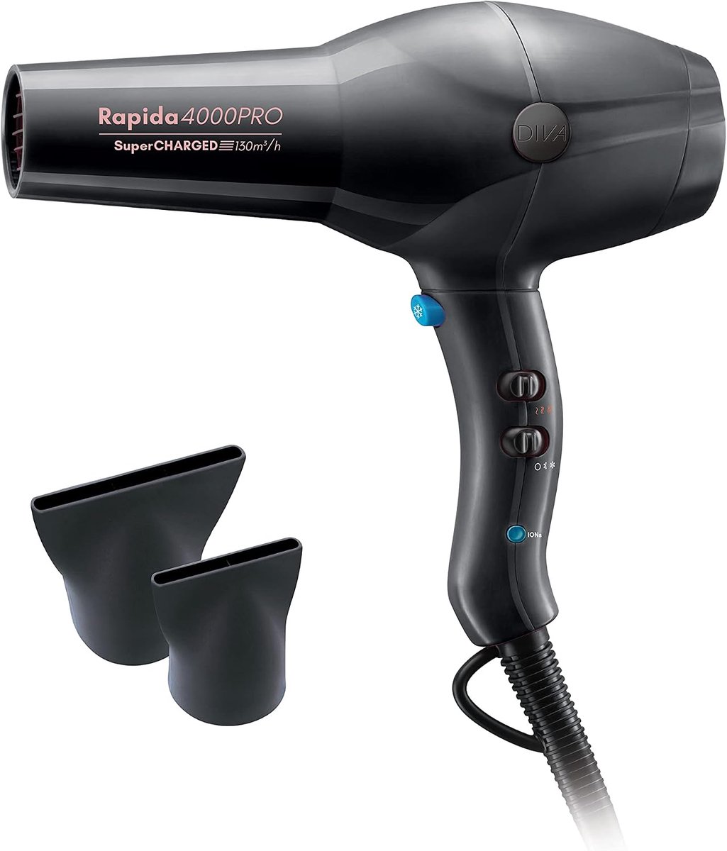 Diva Pro Styling Rapida 4000 Pro Professionele haardroger met ionische conditionering, 2200 W, onyx, 750 g - ShopVlot