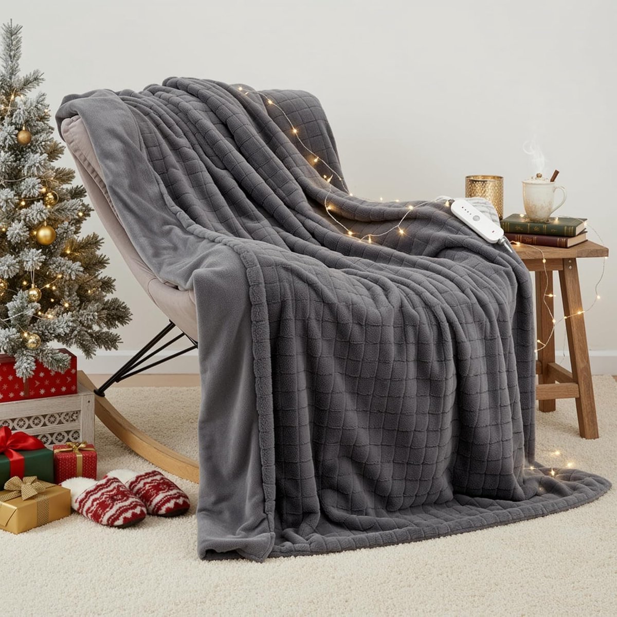 SnelShoppen - Elektrisch Verwarmde Deken 130x180cm, 3D Rits Konijnen Fleece & Flanel, 4 Warmte-instellingen, Automatische Uitschakeling, Wasbare Verwa
