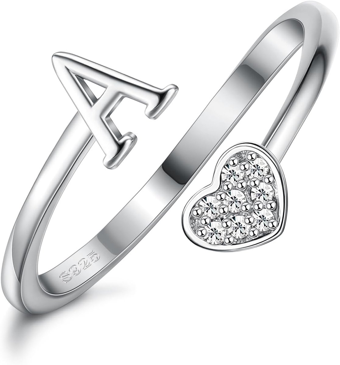 925 zilveren damesring met initialen van sterling zilver, voor