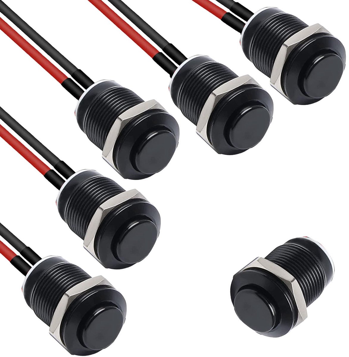 5 stuks 12mm schakelaar, waterdicht, metalen drukknop, roestvrij staal, 12V momentane schakelaar, voor toeter, bel, auto ronde mini drukknop (hoge kop) zwart