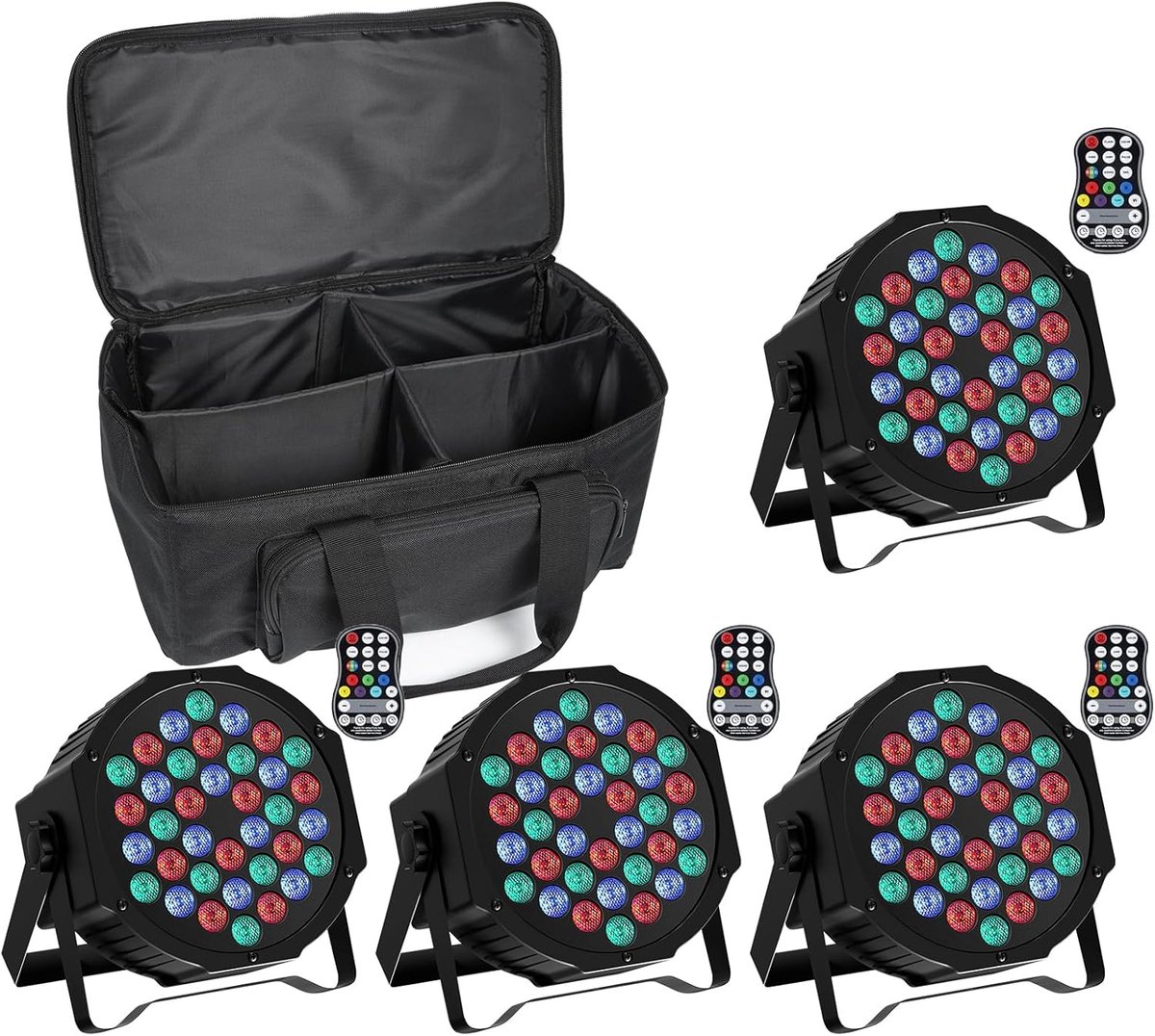 4 stuks oplaadbare ledlampen, par met par tas, Rgb 36 led-spots