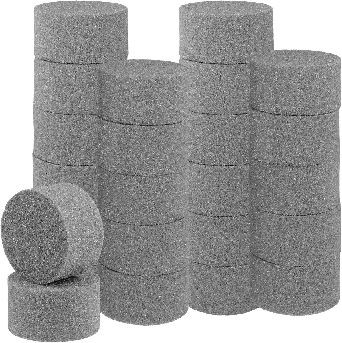 SnelShoppen - 24 stuks grijze bloemschuim rond, 8 x 4 cm, kunstbloemen steekschuim voor bruiloften, decoraties, bloemenaccessoires en meer