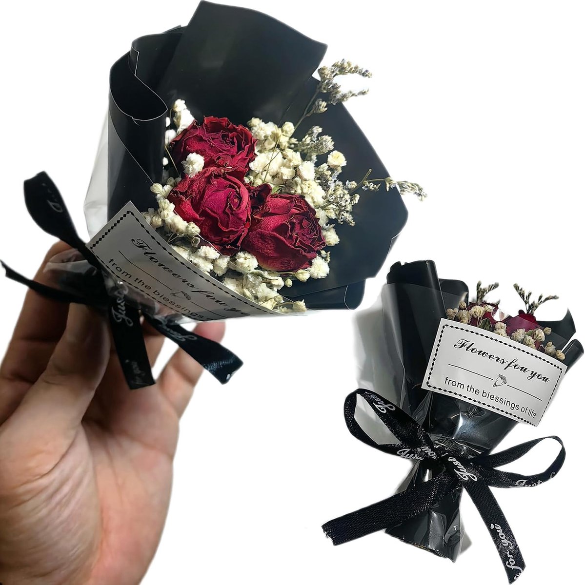 SnelShoppen - Mini Drogen Bloemen Boeket - 2 Stelen Gedroogde Rozen Boeket - Kleine Decoratie voor Foto Lijsten, DIY, Clipart, Familie Feest en Trouwe