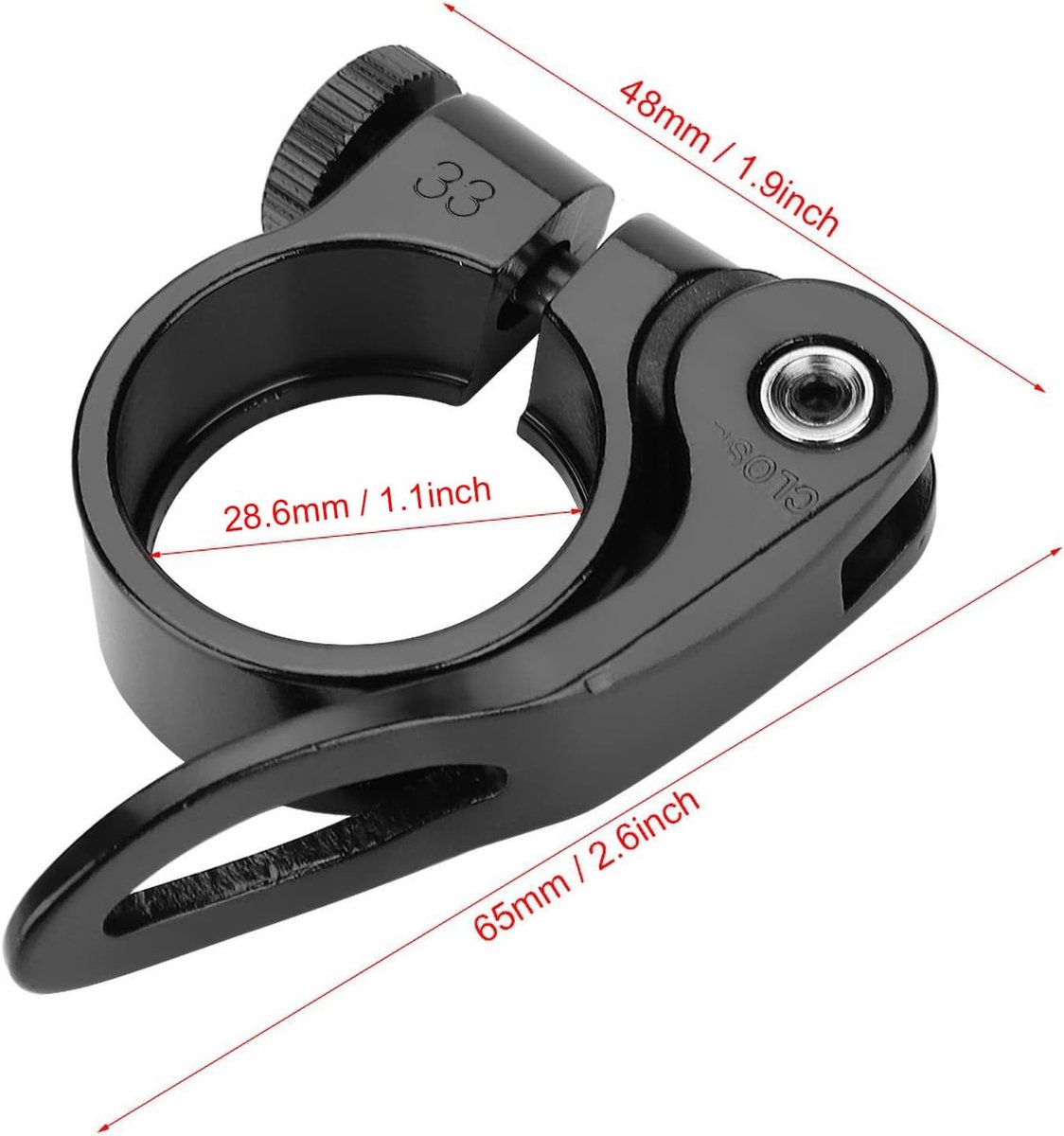 SnelShoppen - Zadelpen Klem 25.4 mm Diameter RVS Snelontgrendeling voor Fietsen met 25.4 mm Zadel (Zwart)