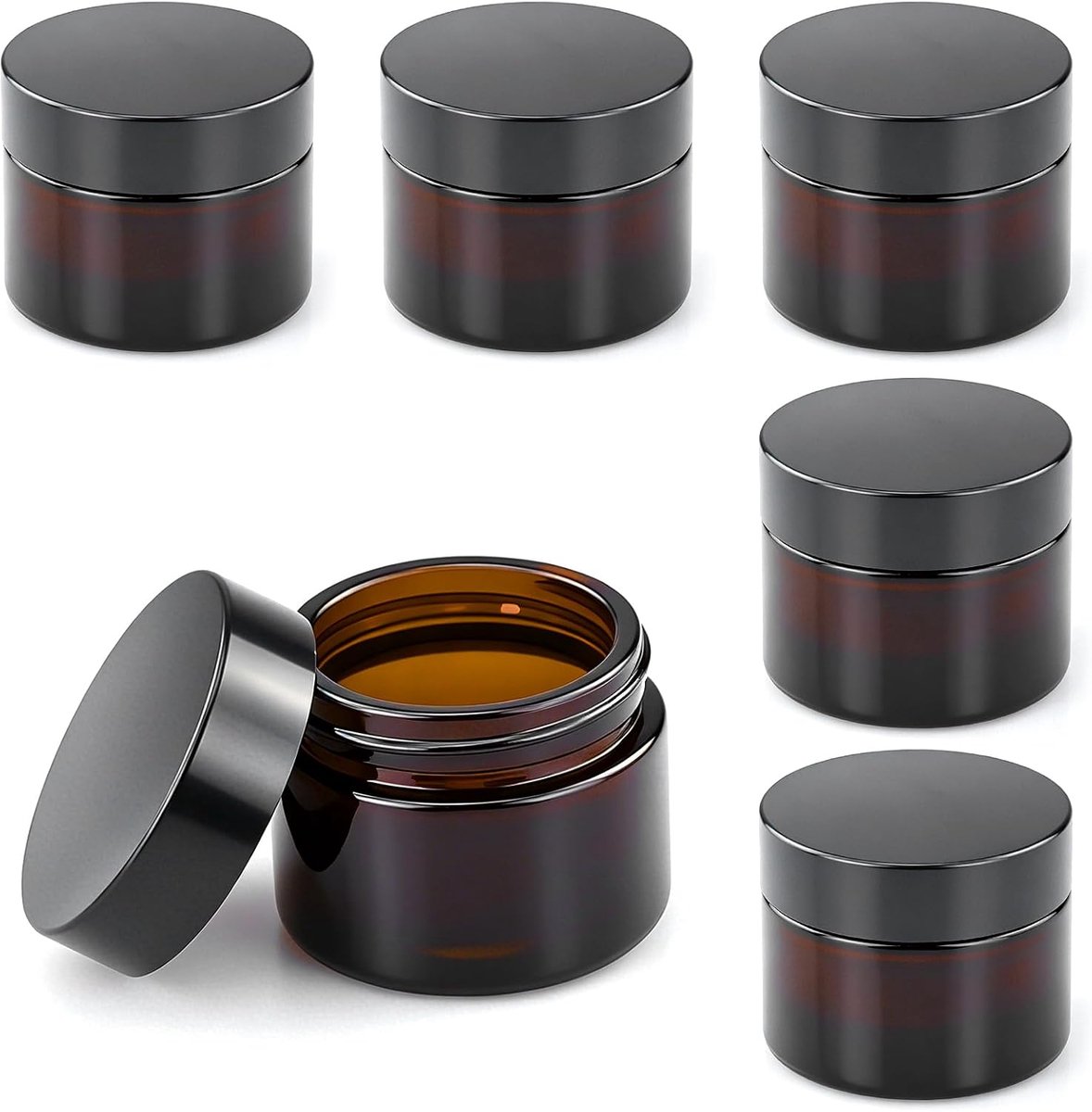 6 stuks glazen potjes 50 ml, crèmepotjes om te vullen, bruin glas