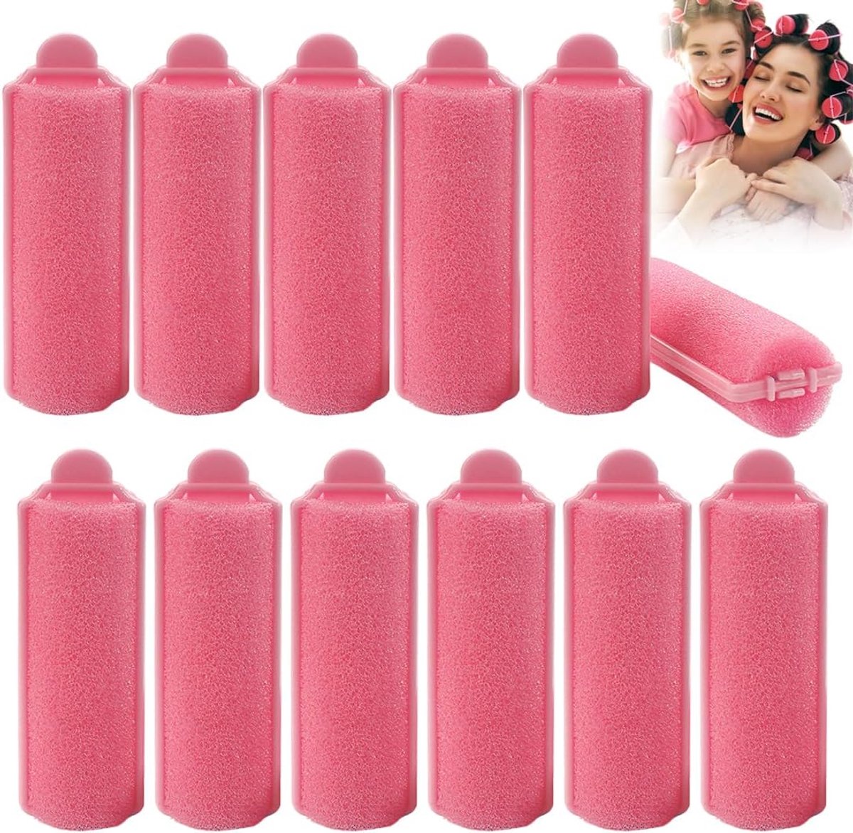 12 x roze schuimrubberen haarkrullers voor 's nachts en warmtevrije krulspelden voor slaapvlokken, krulspelden en krulspelden voor kort haar voor vrouwen en meisjes.