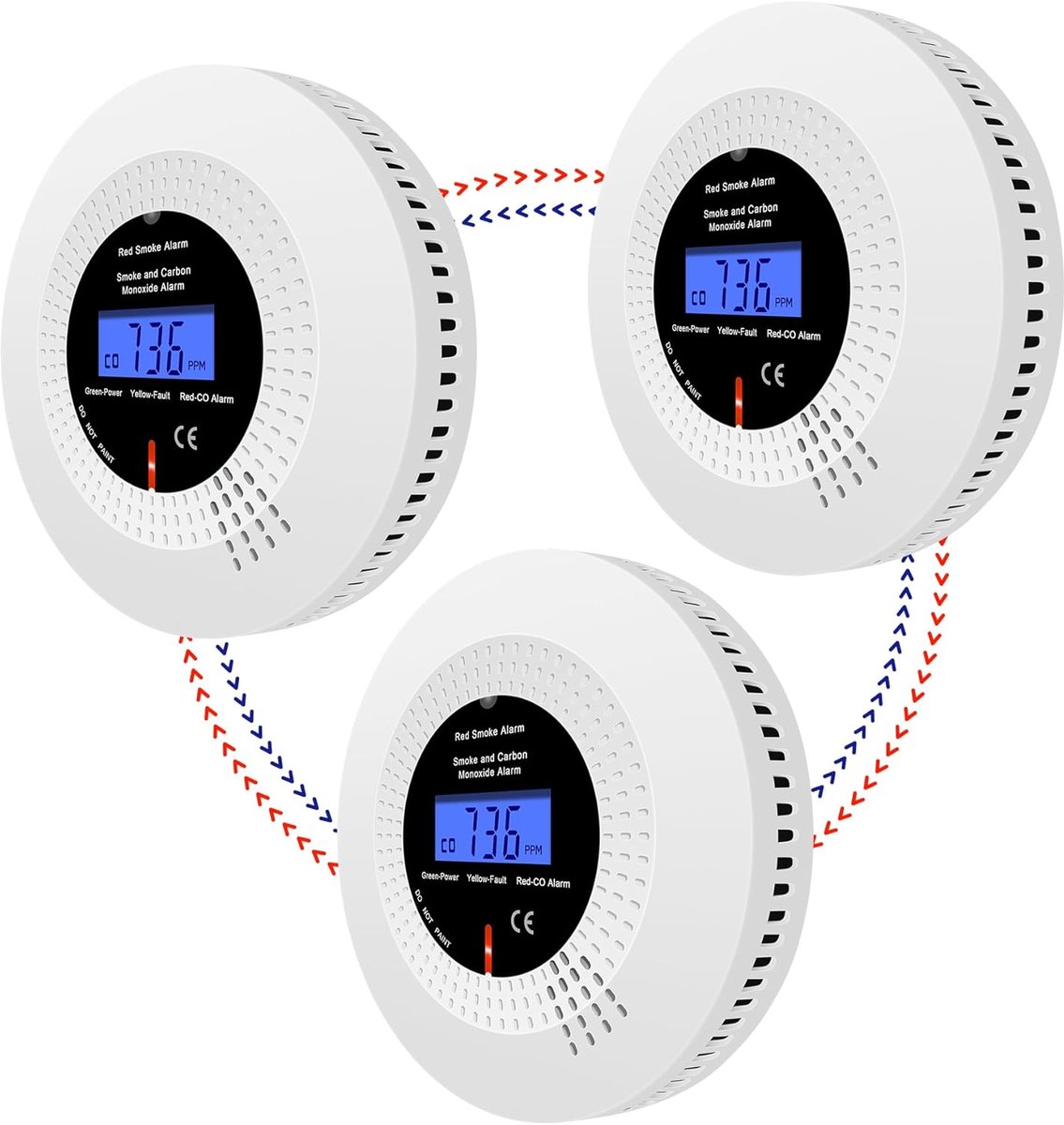 SnelShoppen - Draadloze Interconnected Rook- en Koolmonoxidemelders voor Thuis, Combinatie Rook- en CO Alarm met LCD Scherm, 10 Jaar Levensduur, Verva