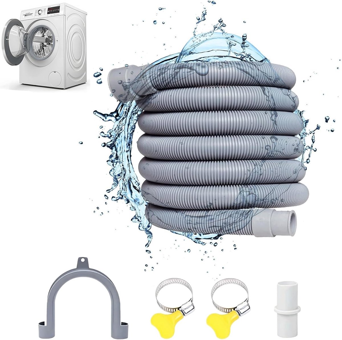 Afvoerbuis 3M - Flexibel - Compleet met bevestiging en slangklemmen - Ideaal voor wasmachine en vaatwasser - ShopVlot