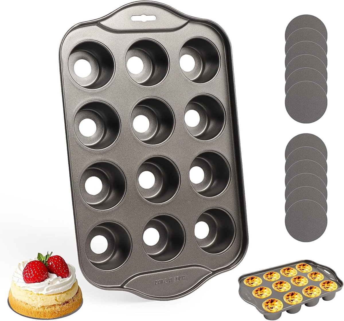 SnelShoppen - 12 Cups Herbruikbare Muffinvorm met Verwijderbare Bodem - Ronde Bodem - Antiaanbak Muffinvorm voor Cupcakes, Cheesecakes en Mini Dessert