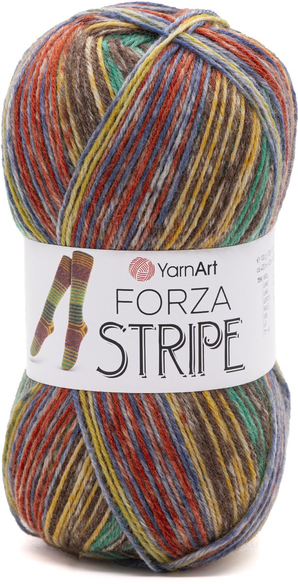 YarnArt Forza Stripe Sokkenwol - 75% Wol 25% Polyamide - voor Sokken Haken en Breien - 100g / 420m - Kleur 2803