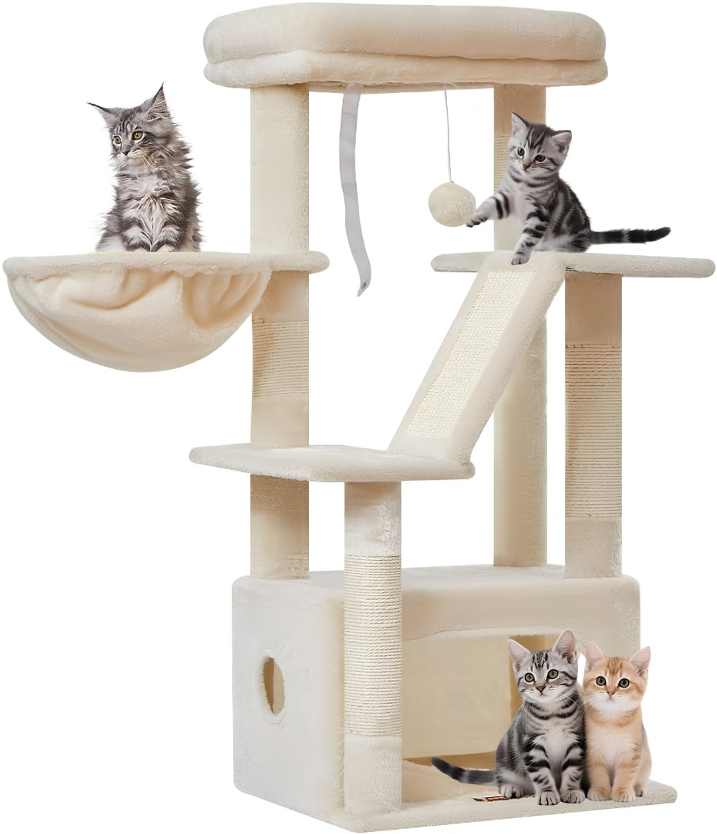 Lìon® Krabpaal - 4 Krabpalen - Kattenkrabpaal - Katten Krabpaal - Beige - 40cm x 30cm x 98cm