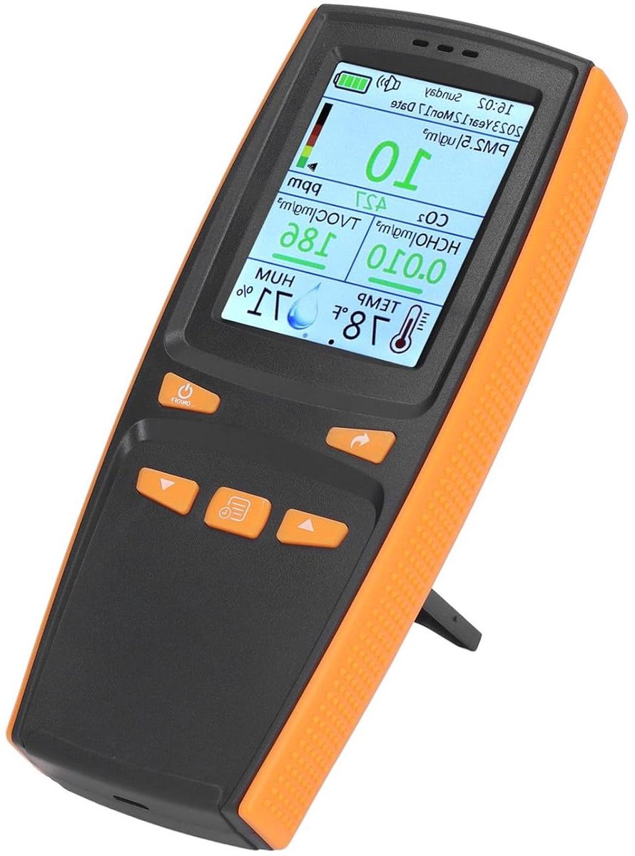 Luchtkwaliteitsmonitor - CO2 meter PM2.5 detector - Binnenlucht Kwaliteit - Real-time metingen - 24 uur gebruik - Wit