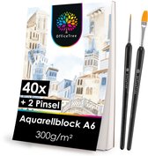Aquarelblok A6, 40 vellen, 300g/m², met 2 penselen. De voorkant toont een Venetiaans stadsgezicht.