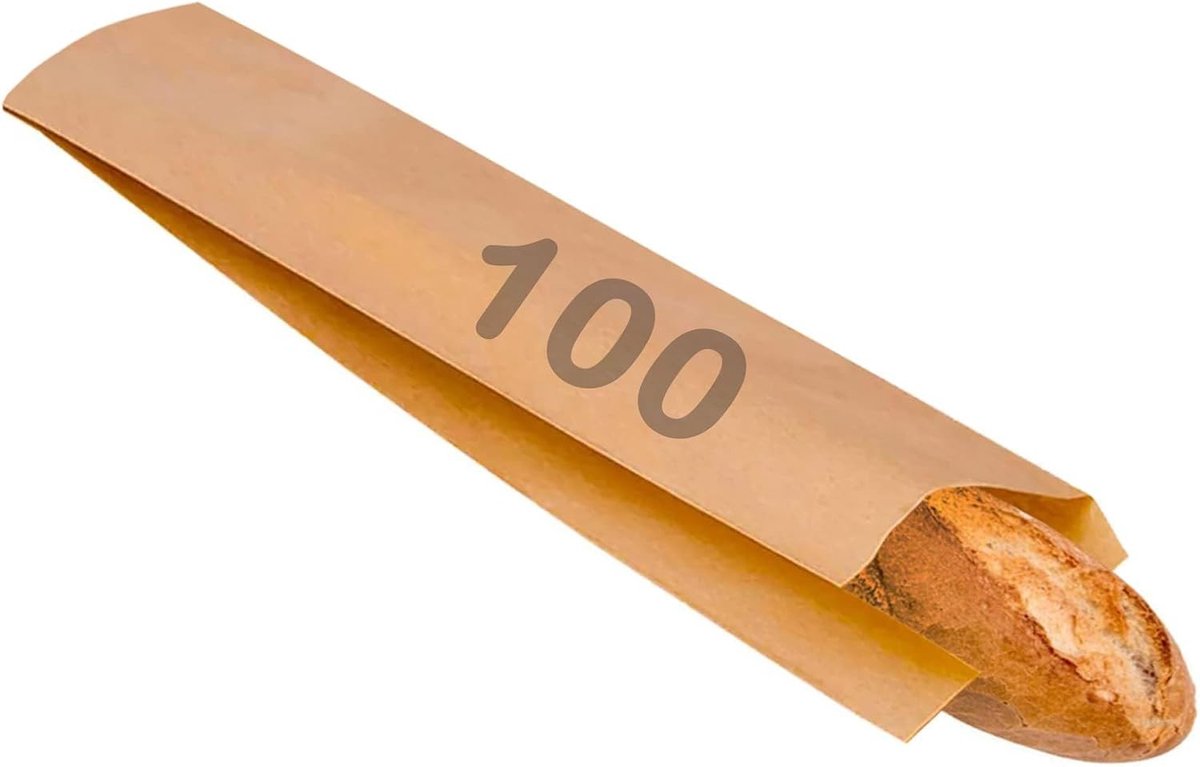 Broodzakken - Bruin - 55 x 10 + 4 cm - Kraftpapier voor Stokbrood en Gebak - Voor Professioneel Gebruik