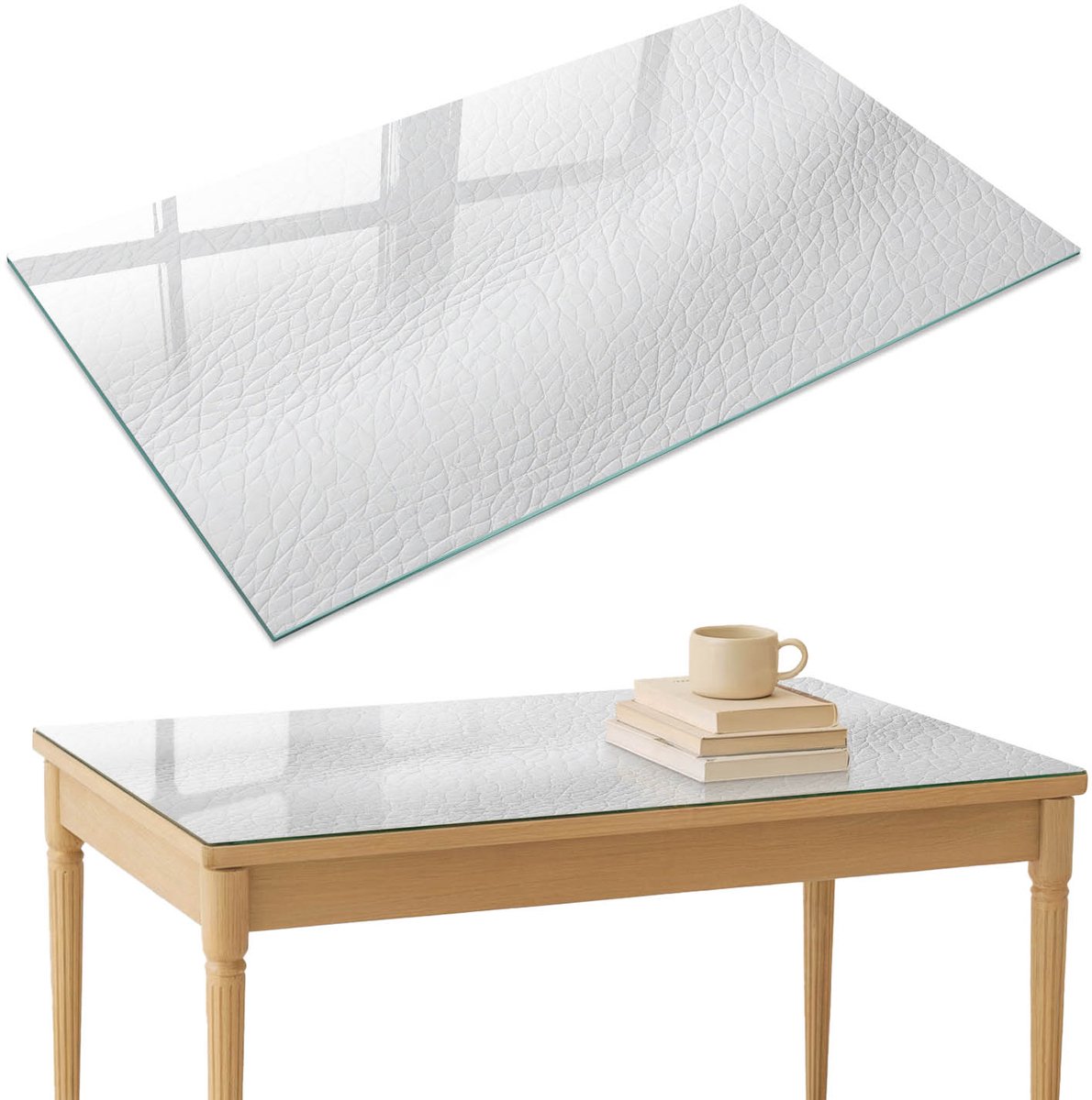 ArtPrintCave Witte structuur Glazen Tafelblad 120x80 cm - Tafelblad Rechthoek - Wit Keukentafel - Texturen Keukentafel