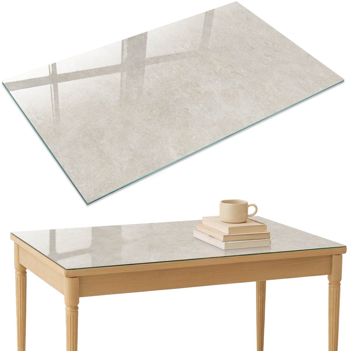 ArtPrintCave Neutrale elegantie Glazen Tafelblad 120x80 cm - Tafelblad Rechthoek - Beige Bureaublad - Texturen Glasplaat