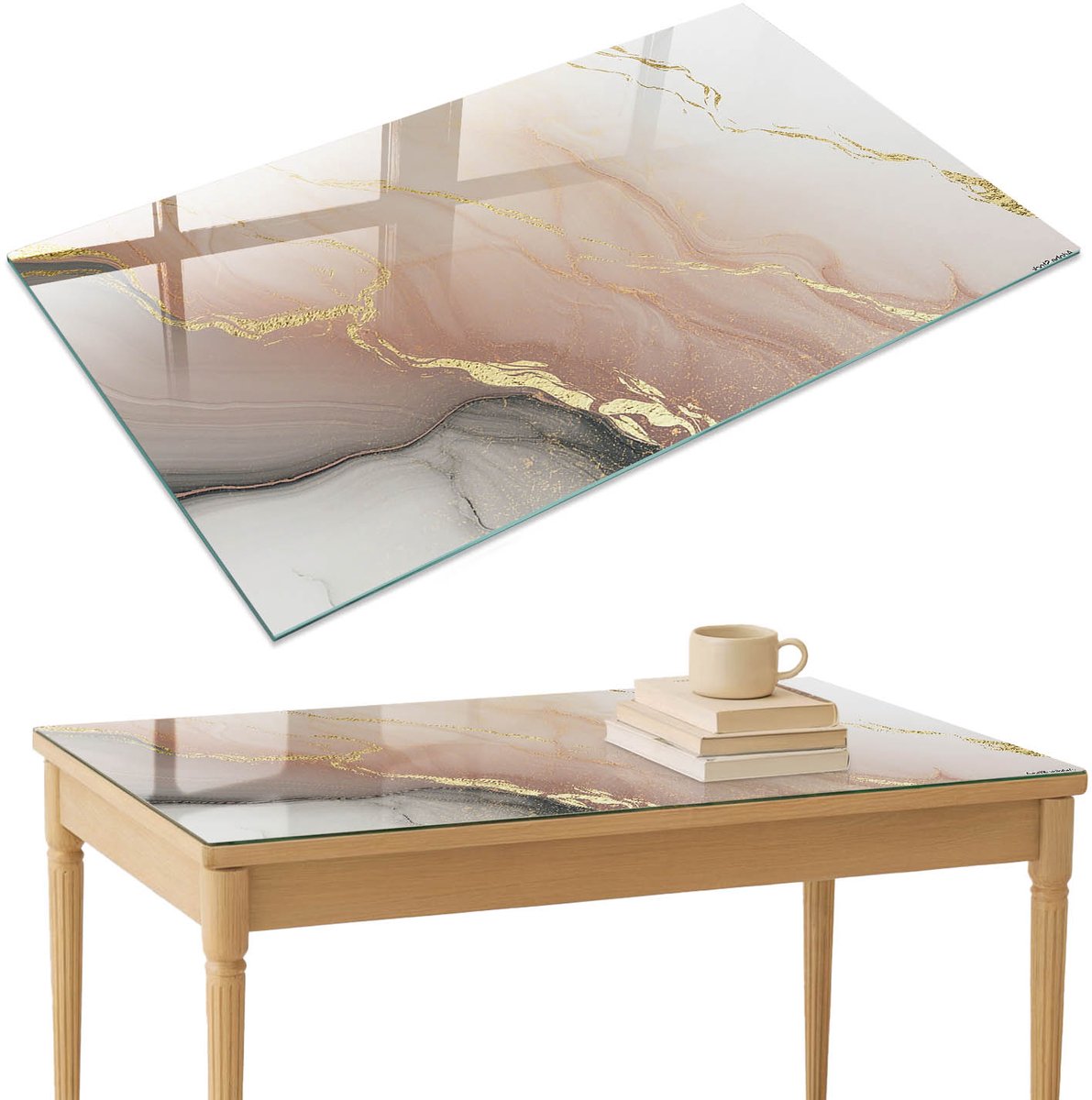 ArtPrintCave Abstracte elegantie Glazen Tafelblad 120x80 cm - Tafelblad Rechthoek - Beige Terrastafel - Abstractie Eettafel Met Glasplaat