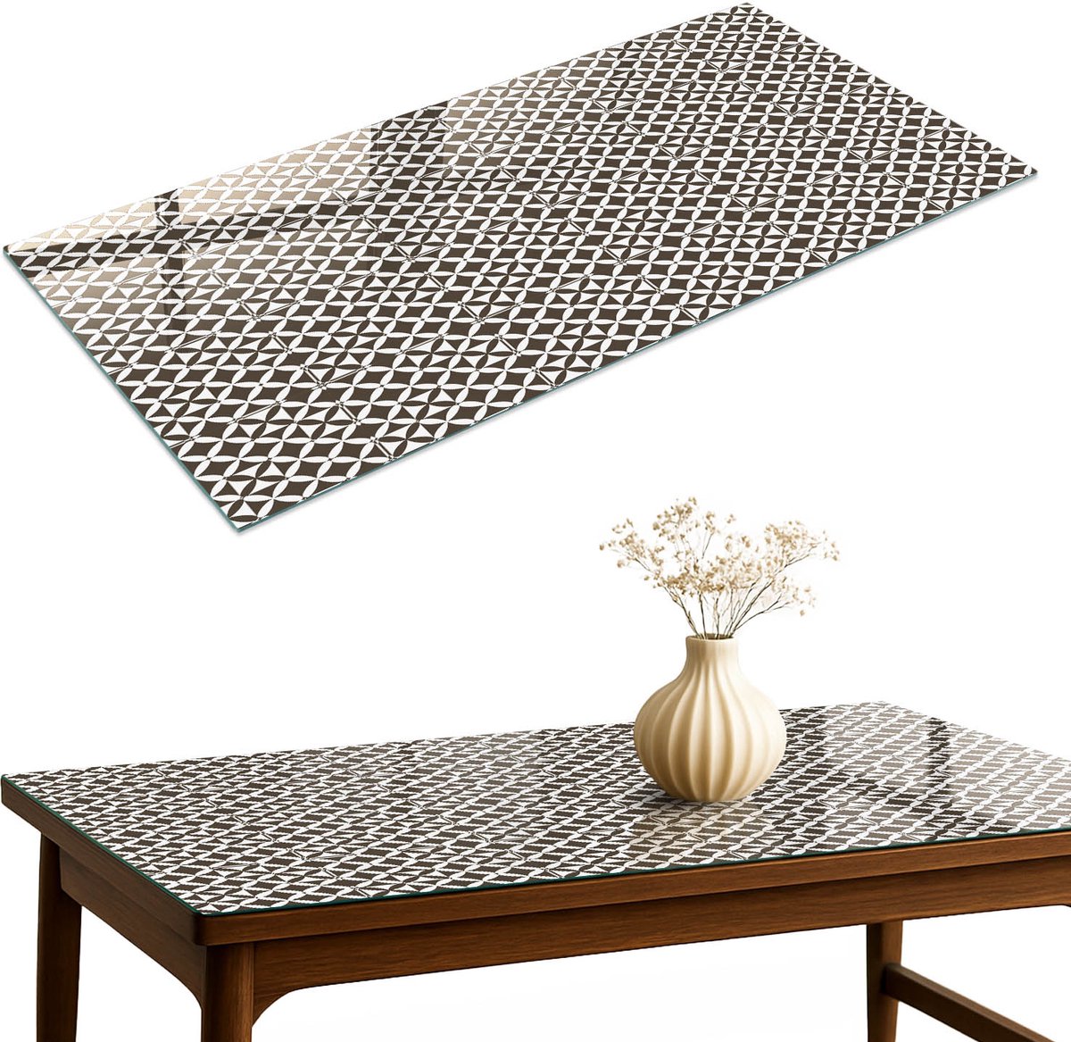 ArtPrintCave Geometrische mozaïek Glazen Tafelblad 120x60 cm - Tafelblad Rechthoek - Bruin Bureaublad - Achtergronden en patronen Glasplaat