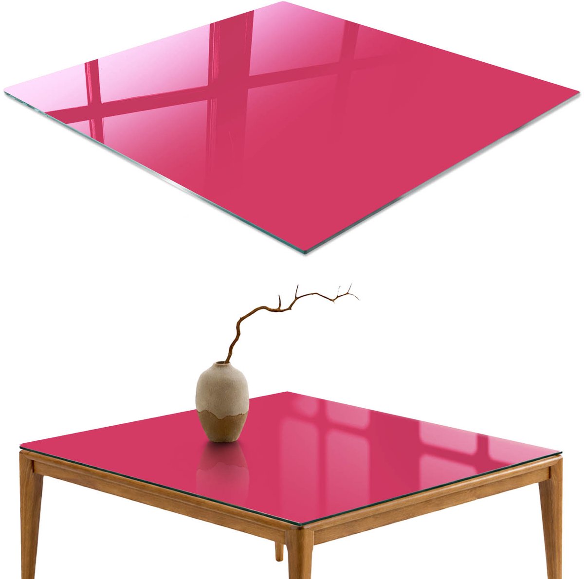 ArtPrintCave Energie roze Glazen Tafelblad - 50x50 cm - Tafelblad Vierkanten - Roze Bureaublad - Achtergronden en patronen Keukentafel