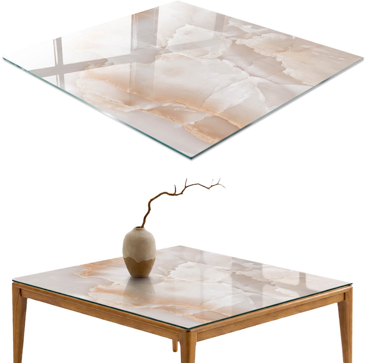ArtPrintCave Marmerpatroon Glazen Tafelblad - 50x50 cm - Tafelblad Vierkanten - Beige Terrastafel - Texturen Keukentafel