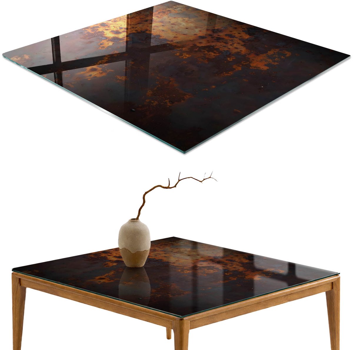 ArtPrintCave Industriële textuur Glazen Tafelblad - 50x50 cm - Tafelblad Vierkanten - Bruin Eettafel Met Glasplaat - Texturen Glasplaat