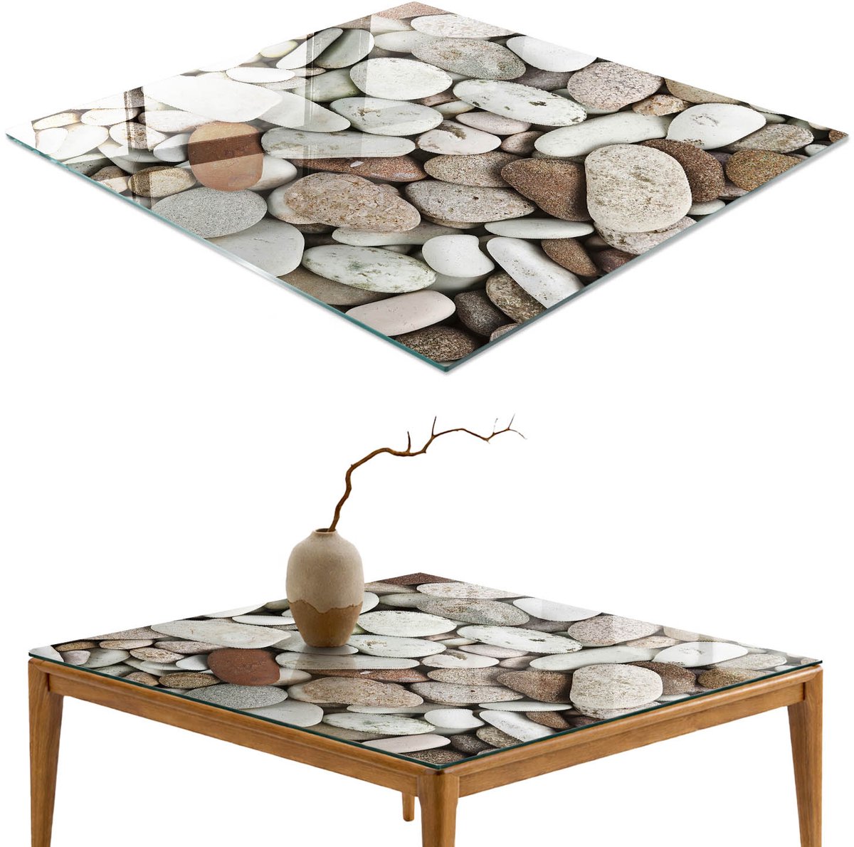 ArtPrintCave Natuurstenen Glazen Tafelblad 60x60 cm - Tafelblad Rechthoek - Beige Glazen Eettafel - Texturen Keukentafel
