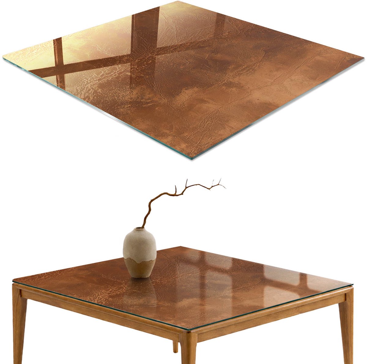 ArtPrintCave Aardse charme Glazen Tafelblad - 50x50 cm - Tafelblad Vierkanten - Bruin Keukentafel - Texturen Glazen Eettafel