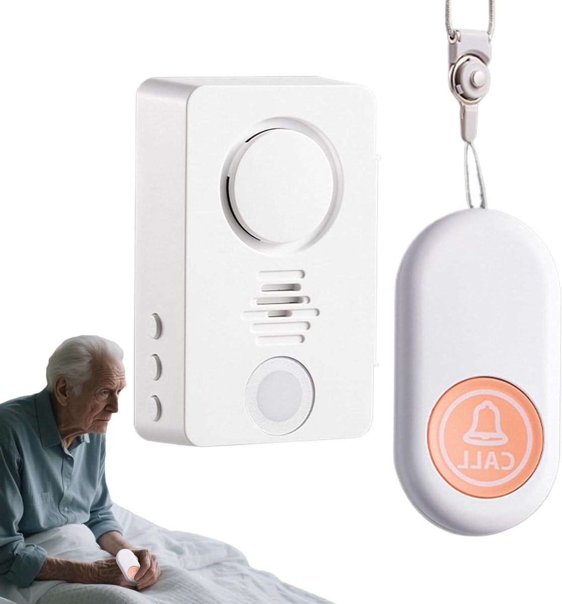 Bed Alarm - Waarschuwingsbel Nachtkastje - Valpreventie Senioren - Draadloze Installatie - 10 x 8 x 5.5 cm - Wit