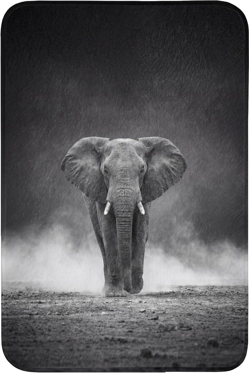 SnelShoppen - Badmat Rechthoekig 60x90cm Antislip Toilet Memory Foam Wasbaar Zachte Badkamer Mat Olifant - Zwart - Wit - Grijs