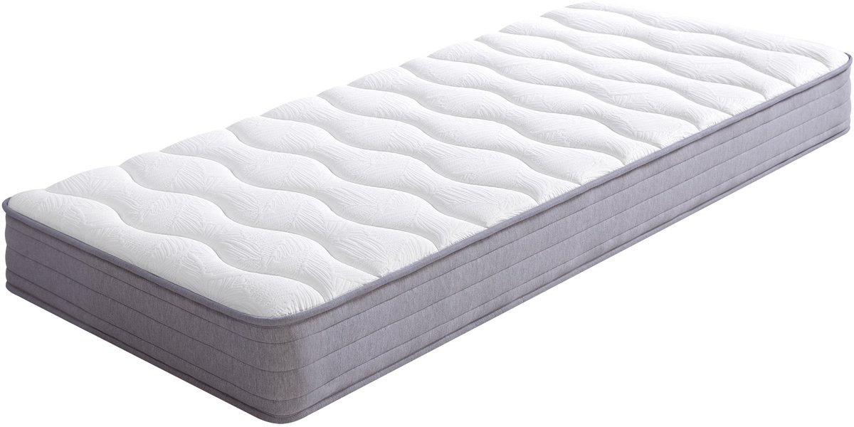 Federkernmatras 90 x 200 cm - H3 Stevige Matras - Ergonomische Lendensteun - Gerold Geleverd - Eenpersoons - Wit - Met Matras