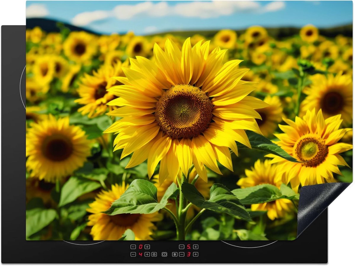 SnelShoppen - Inductiebeschermmat 71x52cm Keuken Decoratie Kookplaat Bescherming Antislip Mat - Zonnebloem - Geel - Natuur - Bloemen