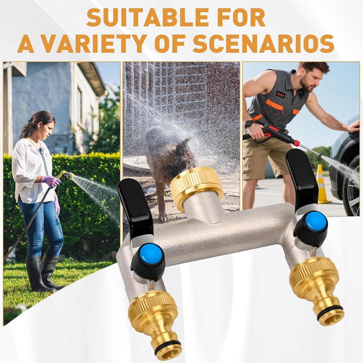 Waterverdeler met 2 Wegen, 304 RVS Handgreep, 3/4 Inch Messing Aansluiting, Individuele Afsluitkranen voor Tuin en Apparaten, Duurzaam en Efficiënt Gebruik