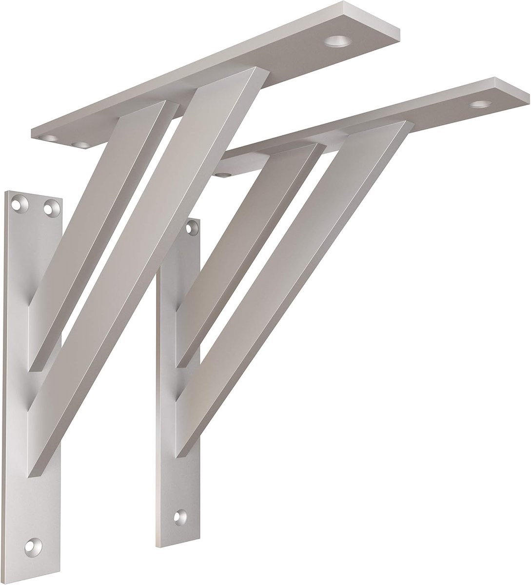 SnelShoppen - Sossai Wandsteunen 2 stuks FSHR 240x240 mm Aluminium - Wandbeugel voor Plank - Zilver - Modern Design - Hoog Belastbaar tot 50 kg