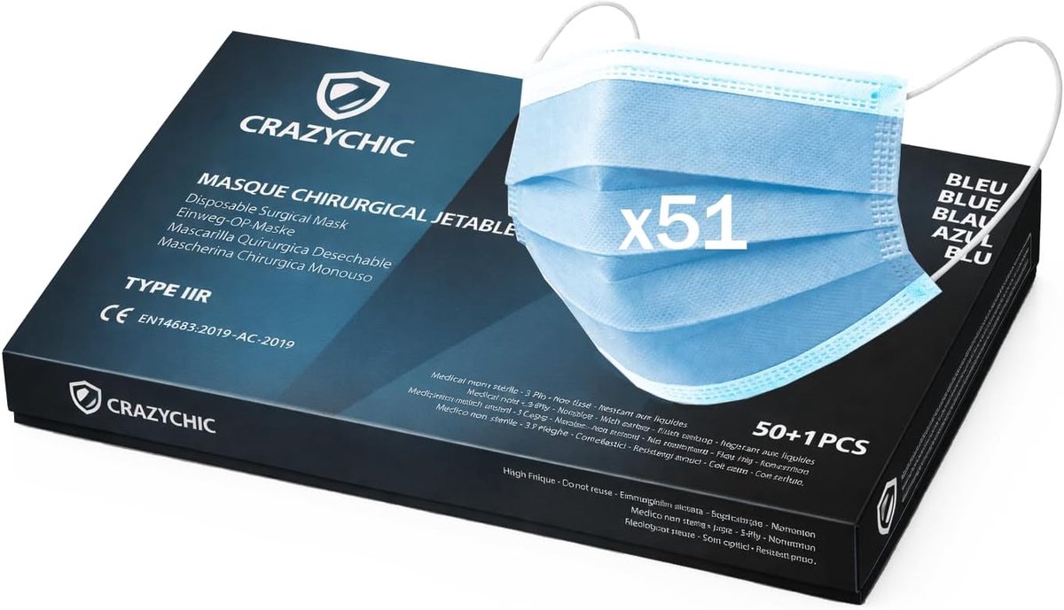 Chirurgisch masker blauw Type IIR - 3 lagen mondkapje - CE gecertificeerd - Ademhalingsbescherming EFB>99% - ShopVlot