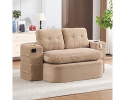 Ribstof Slaapbank 2 Personen - Moderne Lounge Bank Met Hoge Rugleuning En Cupholders