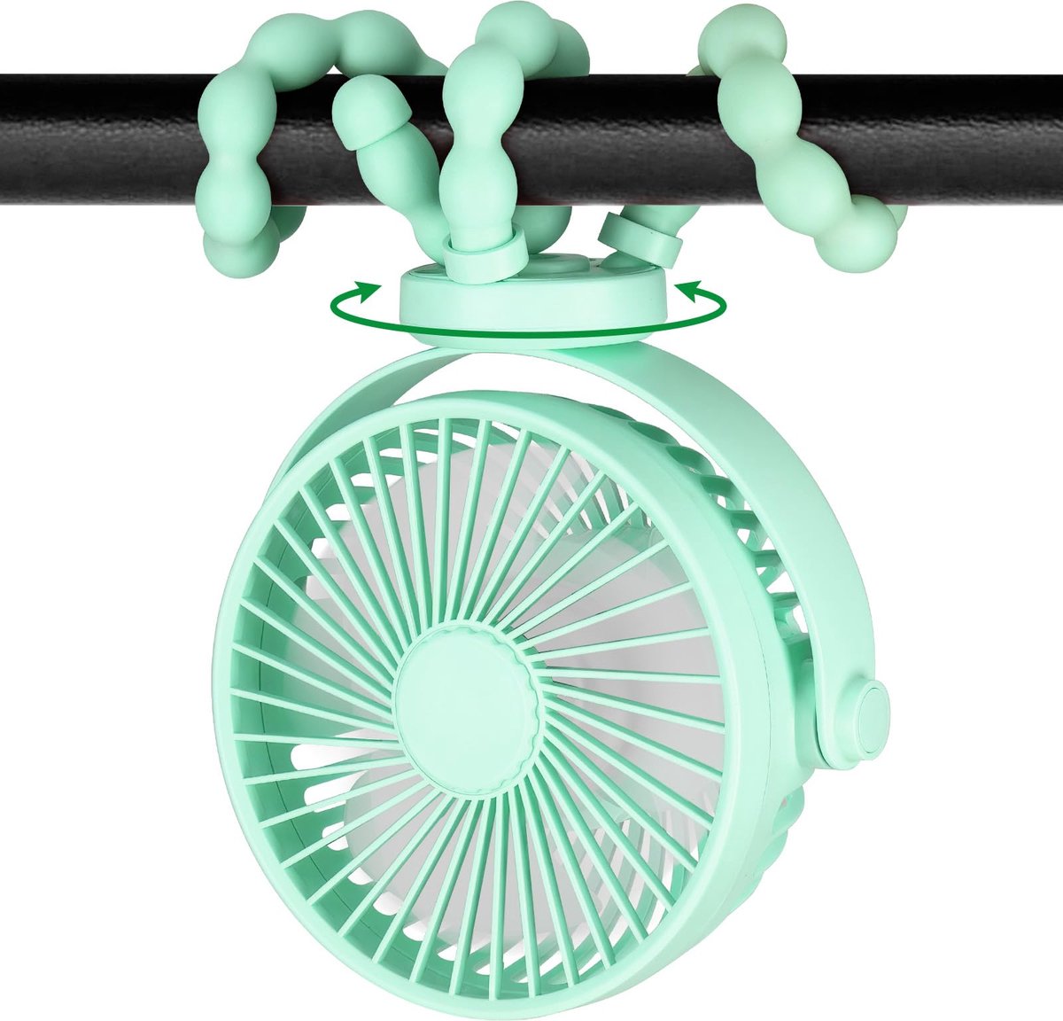 SnelShoppen - Kinderwagenventilator Draagbaar 360 Graden Draaiend, 20 Uur Accuduur, Kleine Bureauventilator voor Slaapkamer, Autostoel, Wieg, Loopband