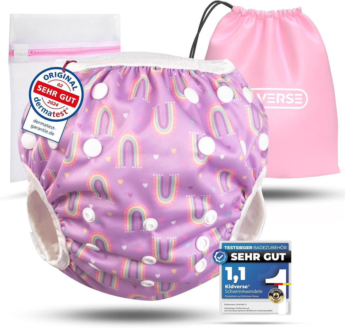 SnelShoppen - KIDVERSE zwemluiers voor baby 0–3 jaar - herbruikbare, huidvriendelijke en sterk absorberende zwemluiers met opbergzakje en wasnet - ide