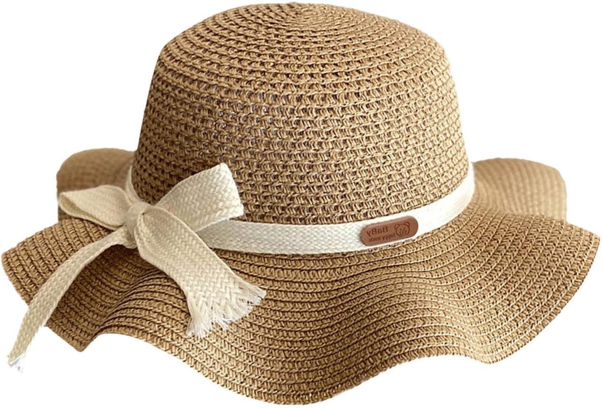 Kinder Zonnehoed - Babymuts Kinderpet - Bescherming tegen zon - Met strikdetail - One size - Beige