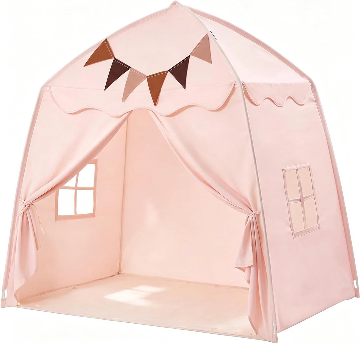 Speeltent voor kinderen met LED-lampen en decoratie, opvouwbare speeltent voor binnen, ideaal voor slaapkamer en speelkamer, roze