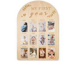 SnelShoppen - Babyfotolijst My First Year Babymijlpaalbord Houten Fotodisplay Gepersonaliseerd 12 Maanden Pasgeboren Fotolijst voor Jongens en Meisjes