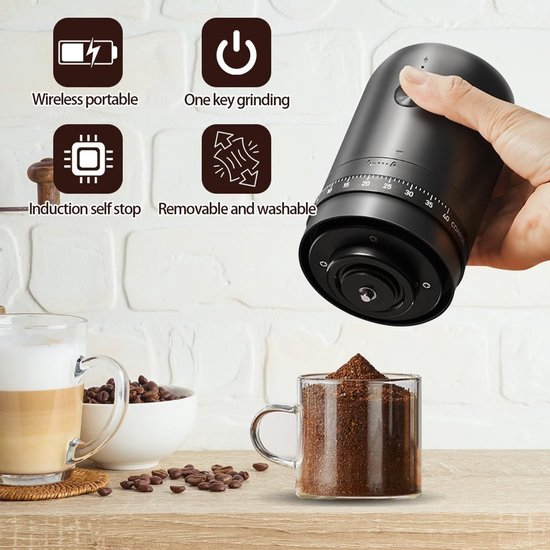 Draadloze Koffiemolen met 40 Instellingen, Oplaadbare en Draagbare Elektrische Molen voor Espresso, Perfect voor Thuis, Kantoor en Kamperen — afbeelding 3