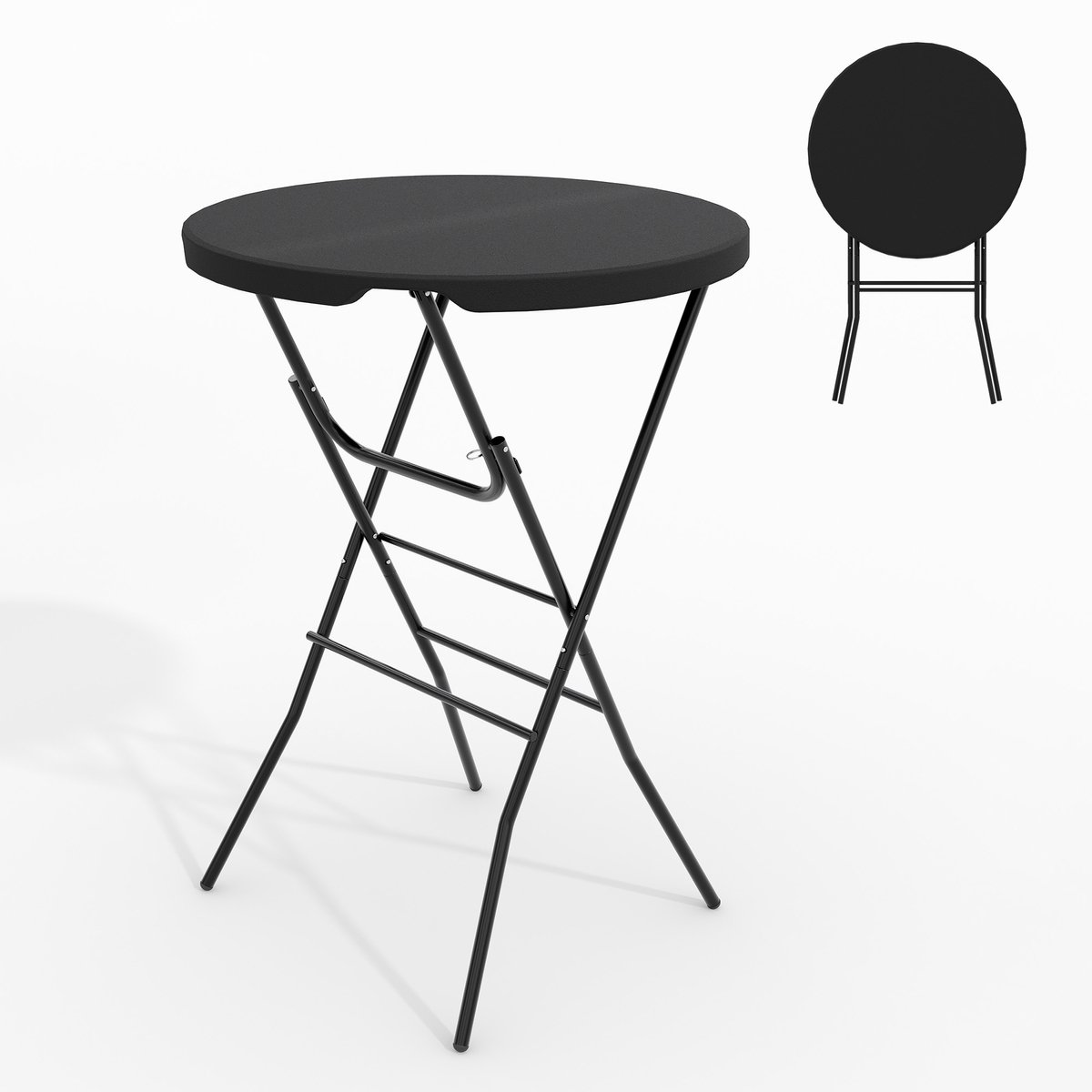 Opklapbaar Statafel Rond - 80x80x110cm - Bistrotafel - Tuintafel Buiten - HDPE Tafelblad - Voor Feest Tuin Terras - Zonder Stoelen - Zwart
