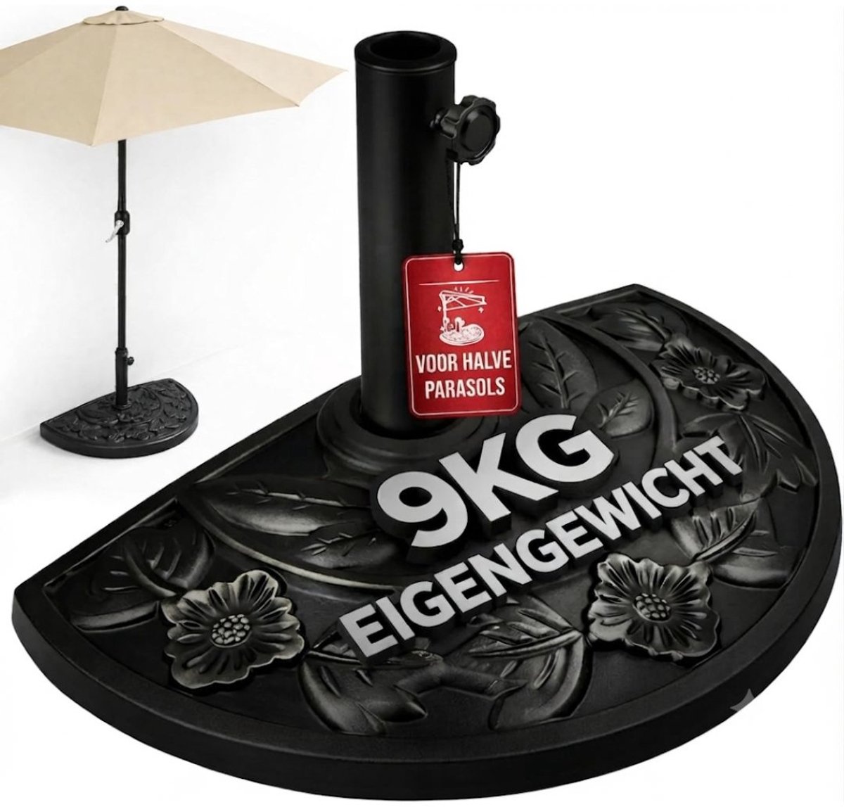 NIVA® Parasolvoet - Geschikt voor Balkon & Terras - Stevige Parasolstandaard - Zwart - 50cm x 31cm x 31cm