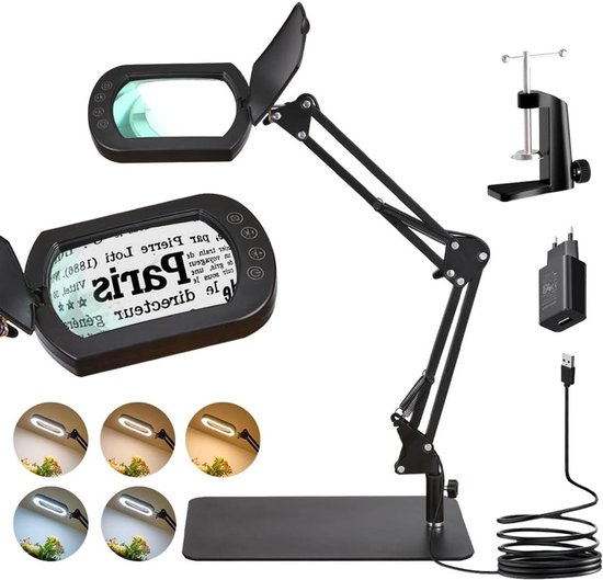 Vergrootlamp Tafelmodel - Leeslamp met lens - Gedetailleerd werk - 10x vergroting glas - 4.33 inch lens - Zwart
