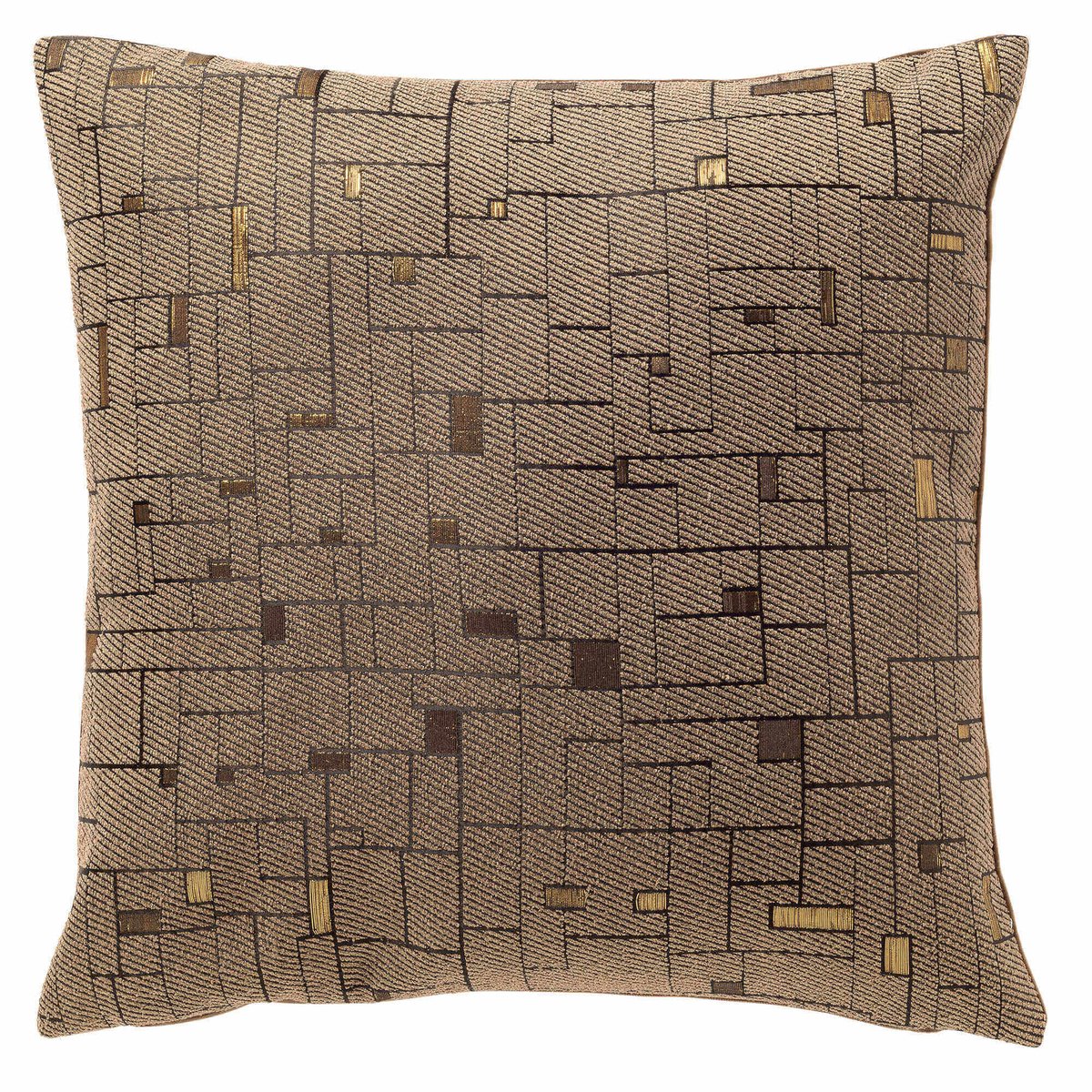 Dutch Decor GIBSON - sierkussen 45x45 cm - gouddraad - geometrisch motief - Sepia Tint - bruin, goud - Inclusief binnenkussen - Luxe kussens voor woonkamer & bank
